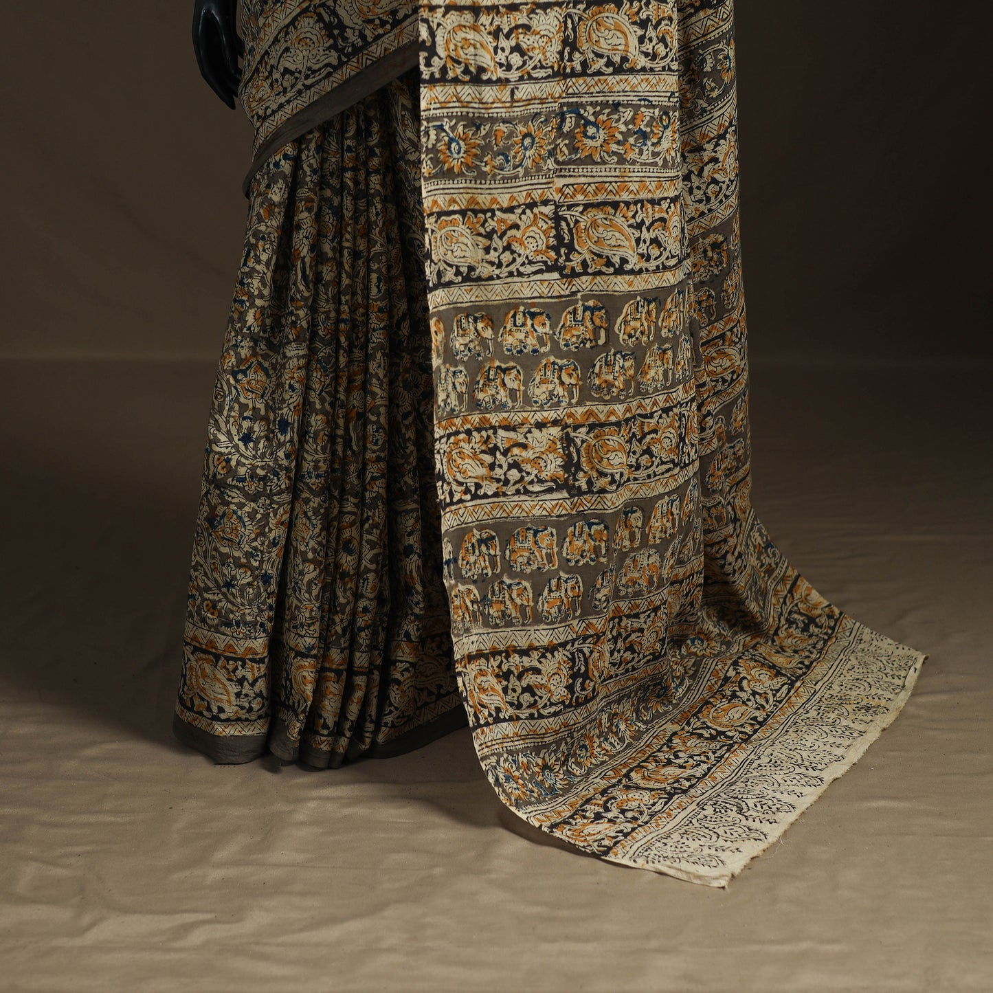 Pedana Hand Block Print Natural Dyed Cotton Kalamkari Saree 13