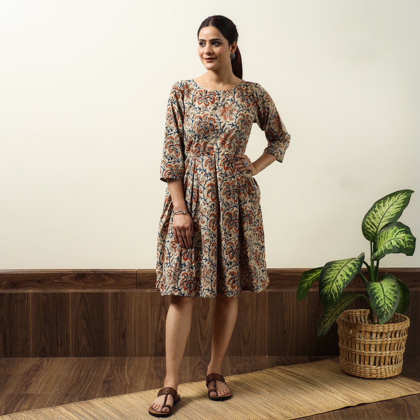 Buy Kalamkari Block Printed Cotton Flared Gher Short Dress 09 Online at iTokri.com