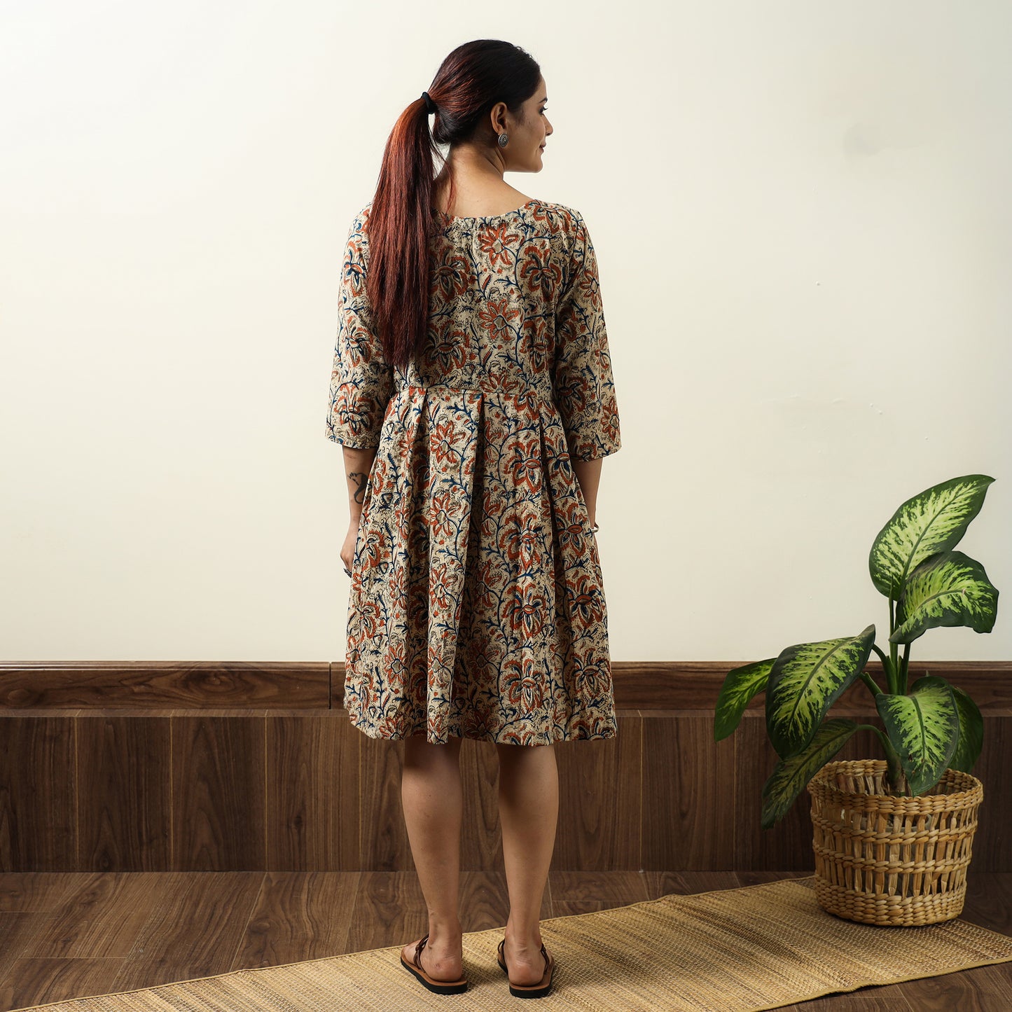 Buy Kalamkari Block Printed Cotton Flared Gher Short Dress 09 Online at iTokri.com