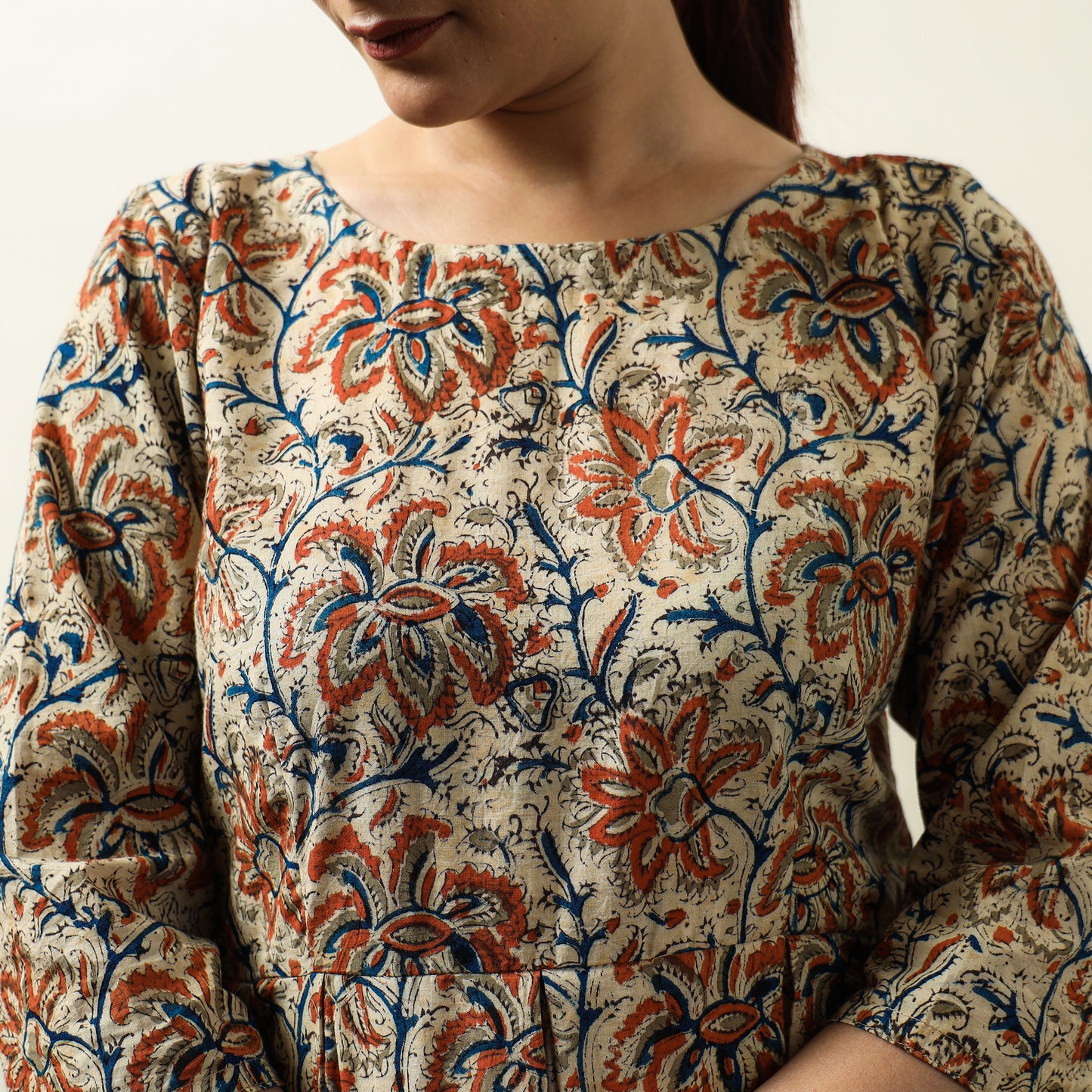 Buy Kalamkari Block Printed Cotton Flared Gher Short Dress 09 Online at iTokri.com