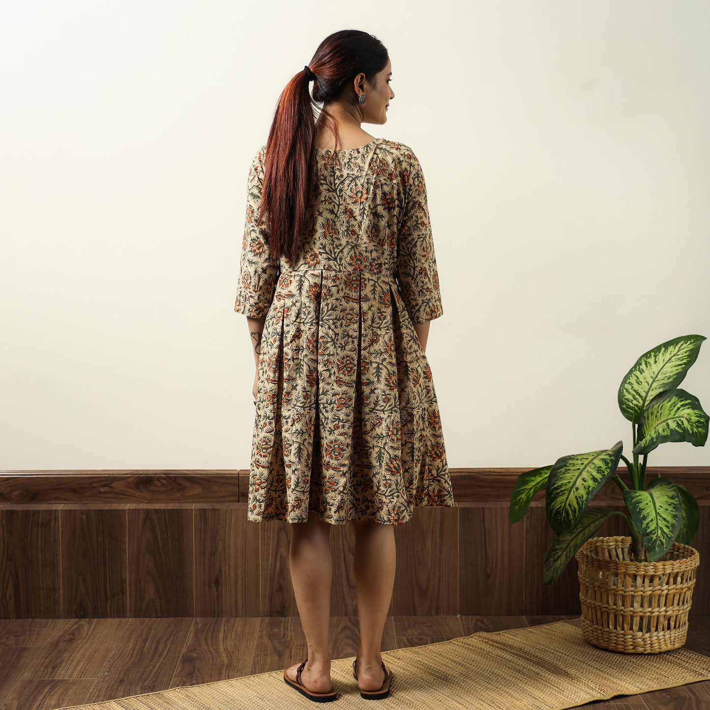 Buy Kalamkari Block Printed Cotton Flared Gher Short Dress 08 Online at iTokri.com