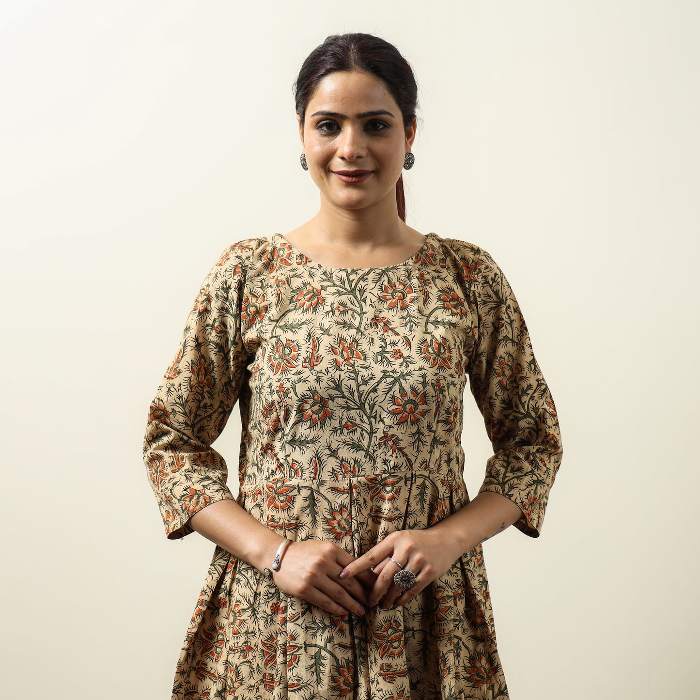 Buy Kalamkari Block Printed Cotton Flared Gher Short Dress 08 Online at iTokri.com