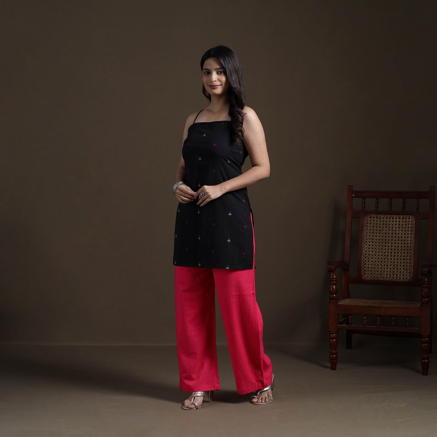 Black - Cotton Short Jacquard Kurta for Women 05
