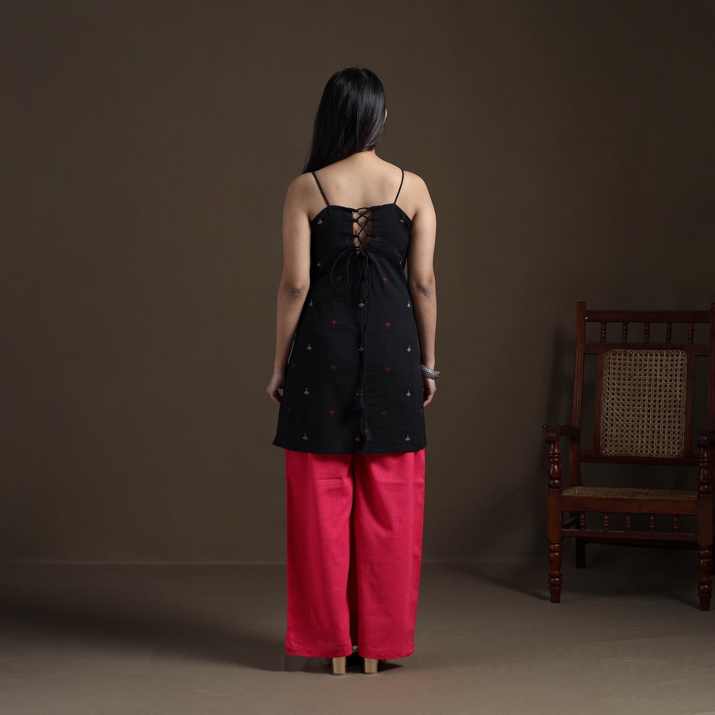 Black - Cotton Short Jacquard Kurta for Women 05