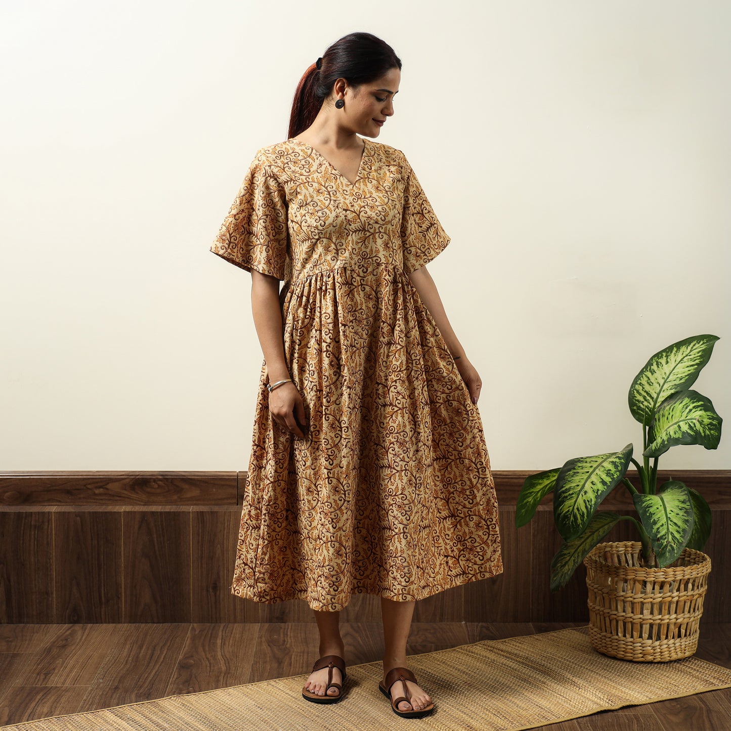 Buy Kalamkari Block Printed Cotton Flared Gher Dress 06 Online at iTokri.com