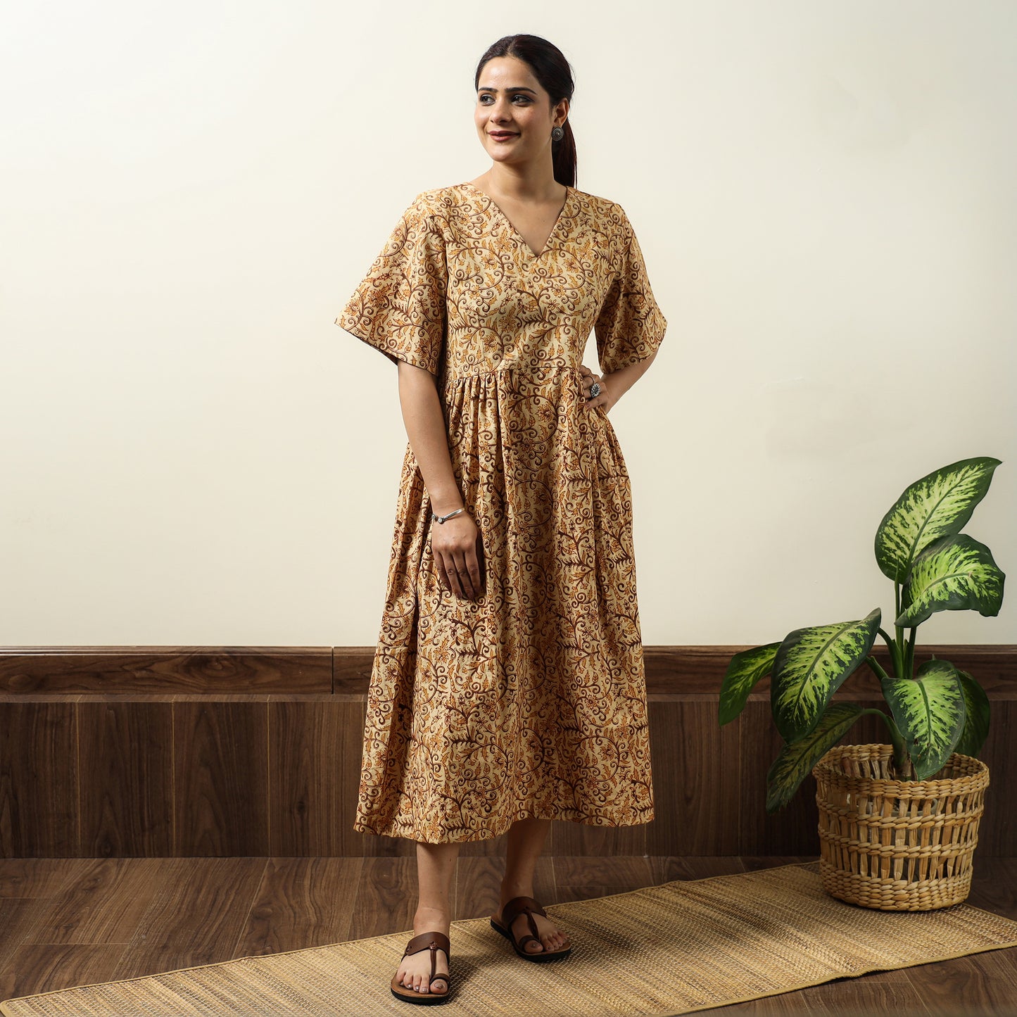 Buy Kalamkari Block Printed Cotton Flared Gher Dress 06 Online at iTokri.com