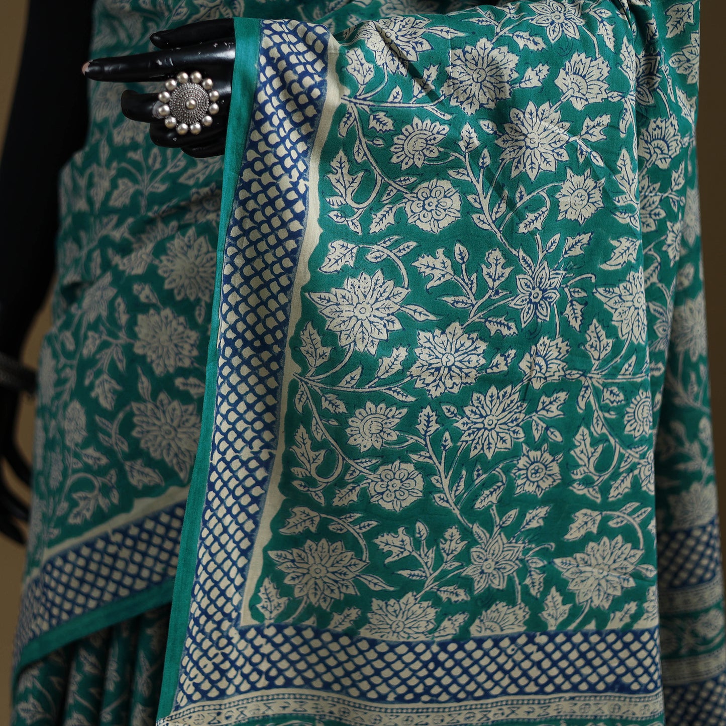 Green - Gamthi Hand Block Print Pure Mul Cotton Saree with Blouse Piece 02