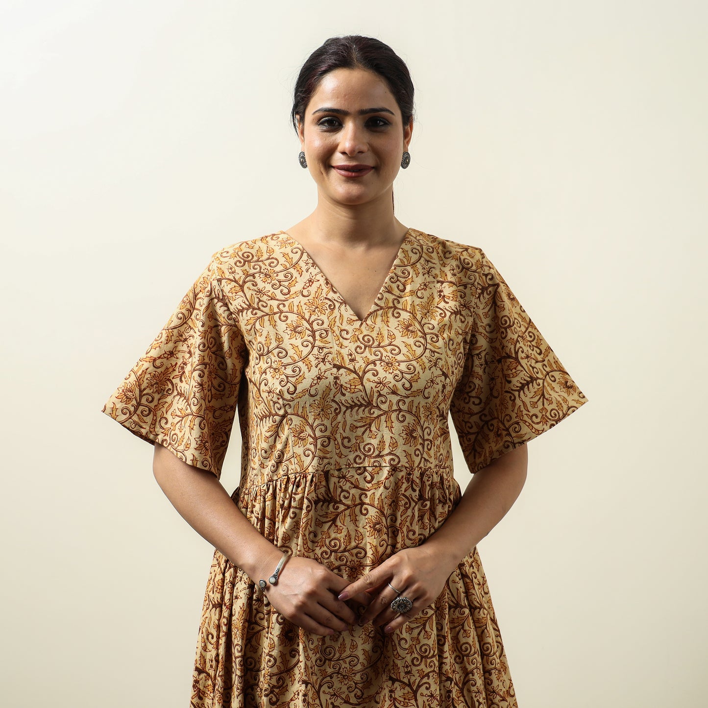 Buy Kalamkari Block Printed Cotton Flared Gher Dress 06 Online at iTokri.com