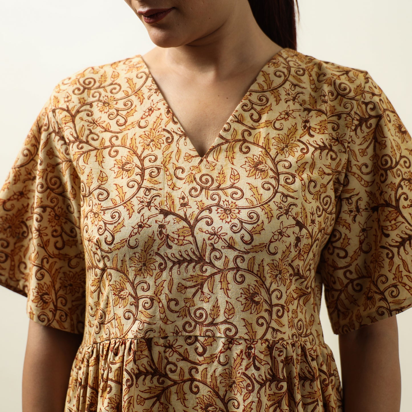 Buy Kalamkari Block Printed Cotton Flared Gher Dress 06 Online at iTokri.com