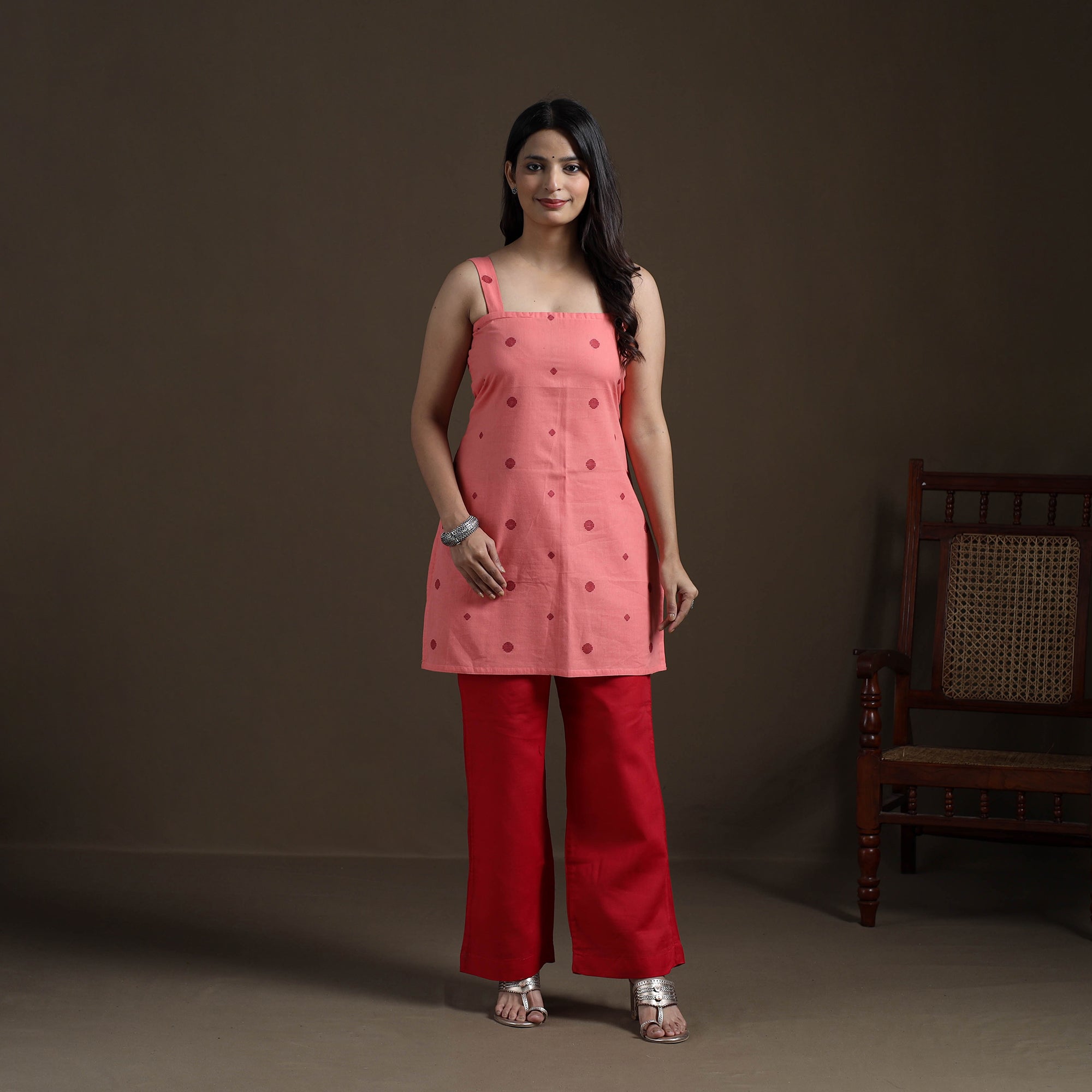Pink - Cotton Short Jacquard Kurta for Women 10