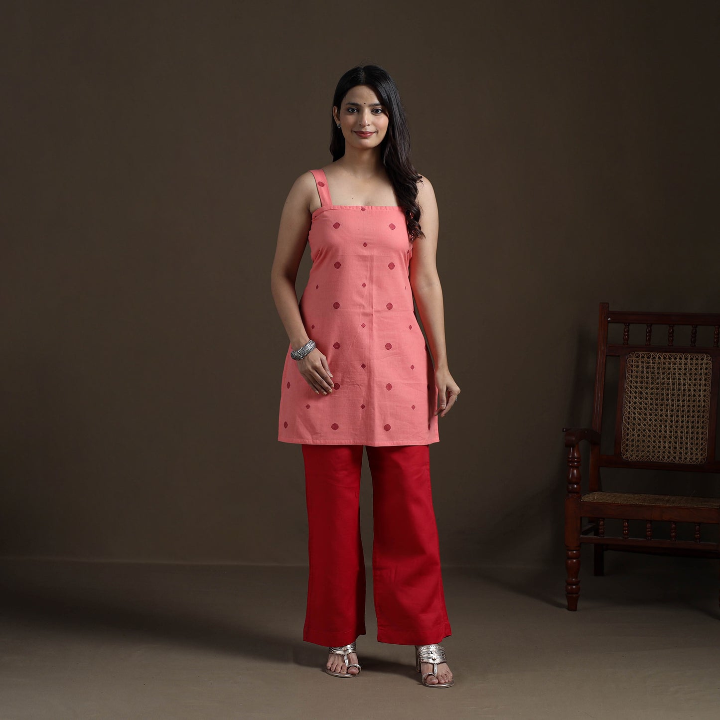 Pink - Cotton Short Jacquard Kurta for Women 10