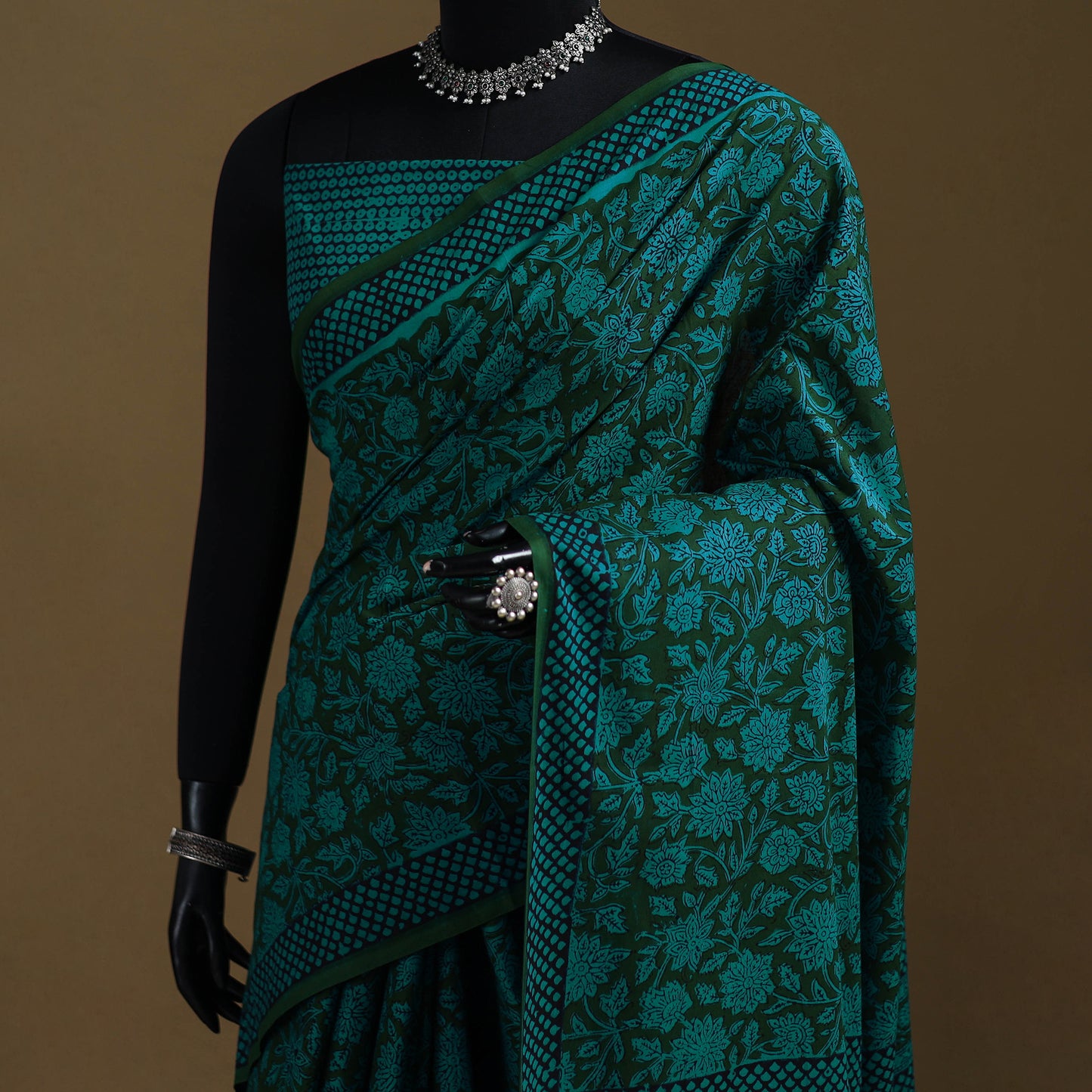 Green - Gamthi Hand Block Print Pure Mul Cotton Saree with Blouse Piece 04