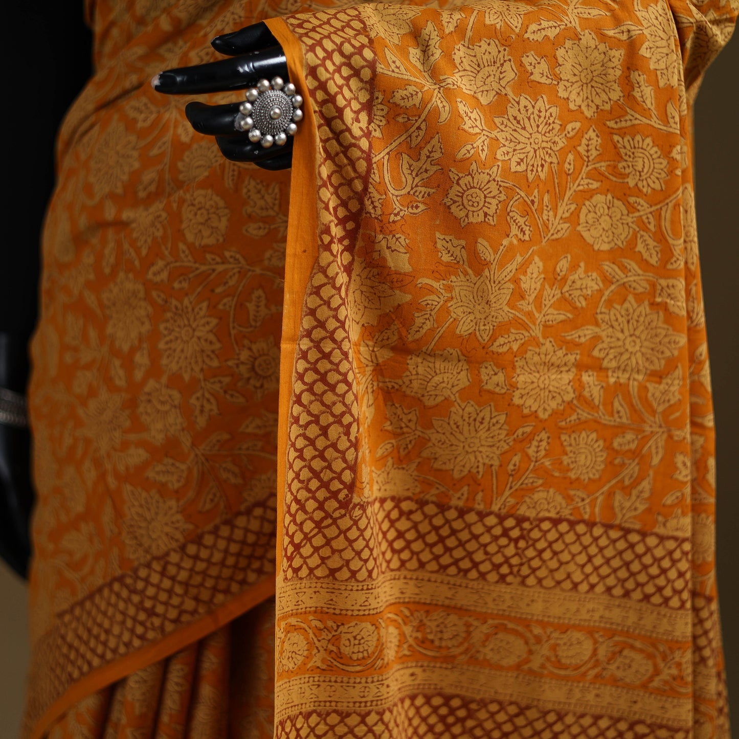 Yellow - Gamthi Hand Block Print Pure Mul Cotton Saree with Blouse Piece 05