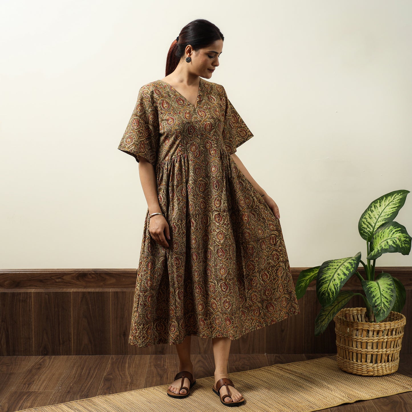 Buy Kalamkari Block Printed Cotton Flared Gher Dress 01 Online at iTokri.com
