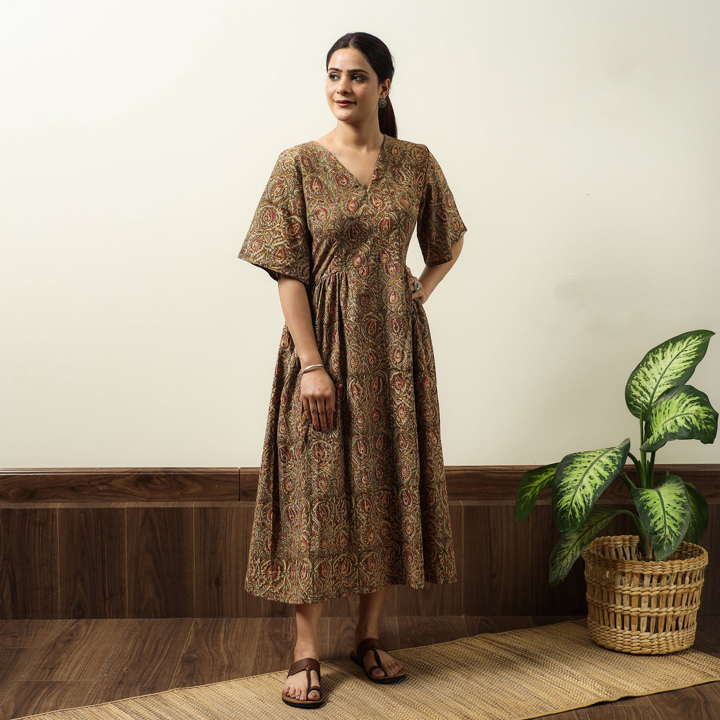 Buy Kalamkari Block Printed Cotton Flared Gher Dress 01 Online at iTokri.com