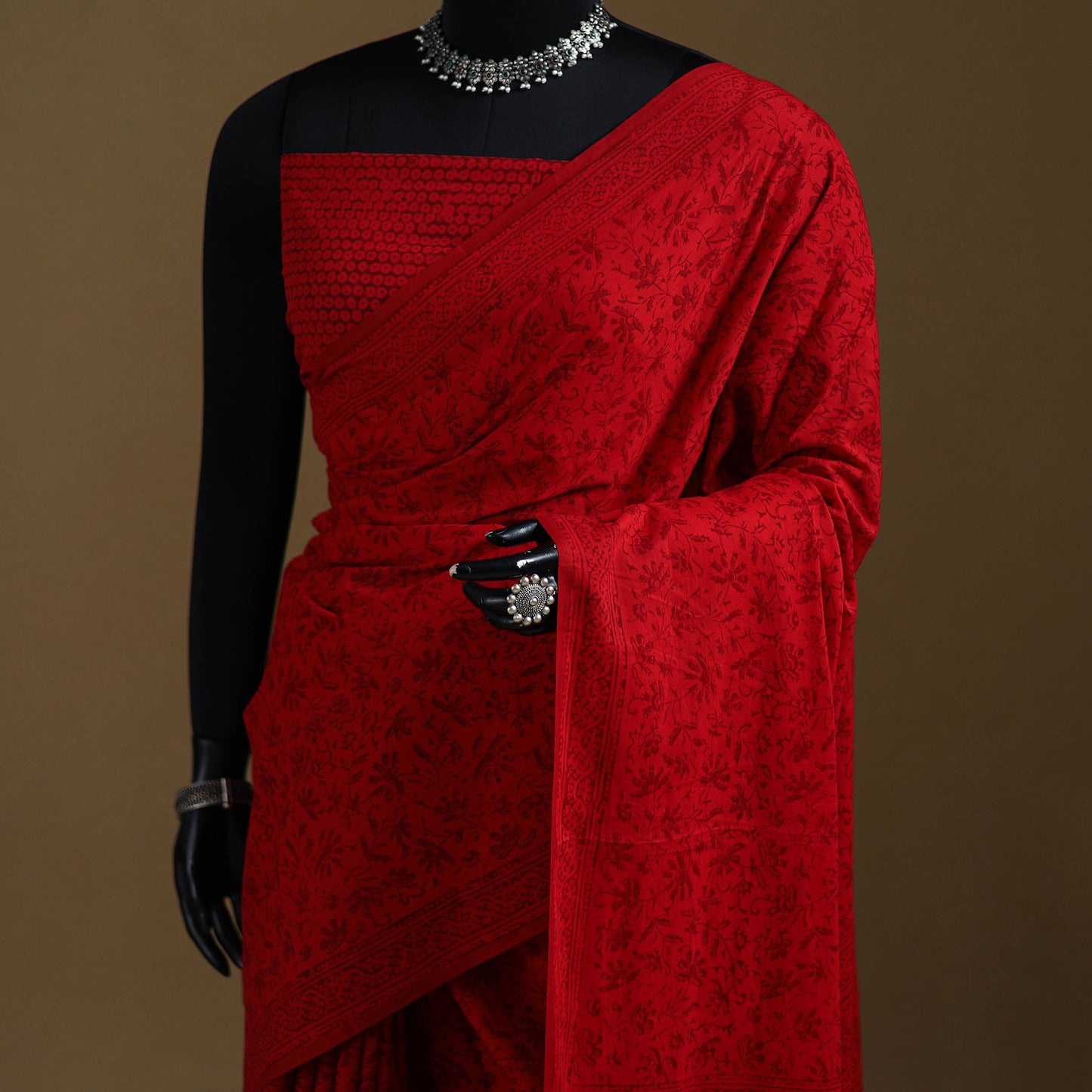 Red - Gamthi Hand Block Print Pure Mul Cotton Saree with Blouse Piece 07