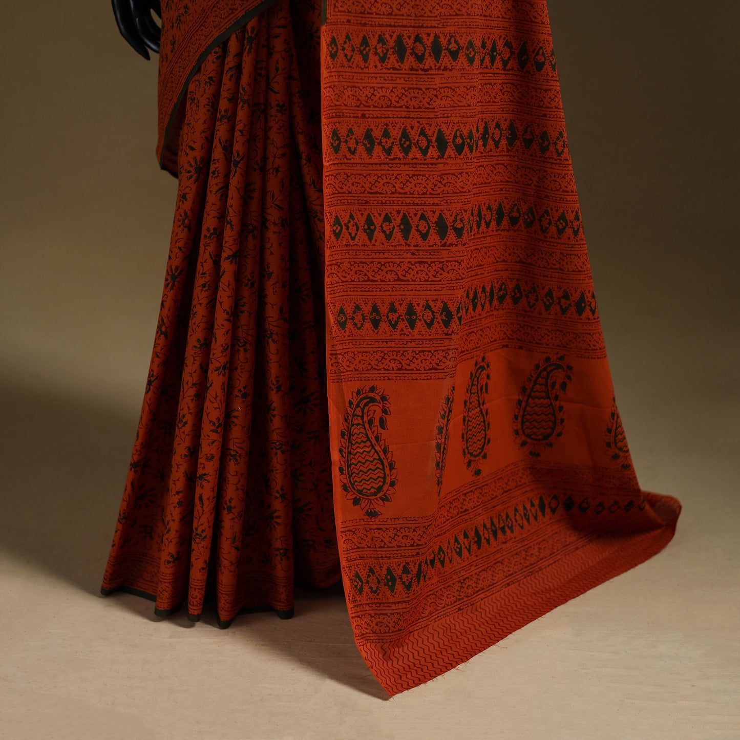 Orange - Gamthi Hand Block Print Pure Mul Cotton Saree with Blouse Piece 08