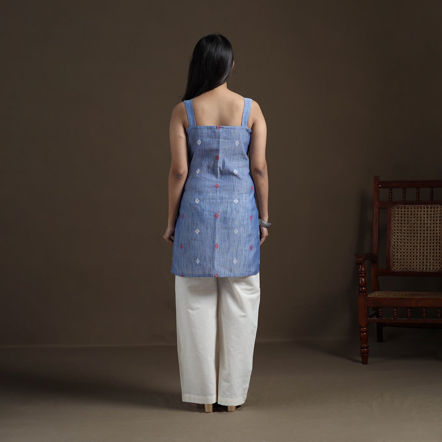 Blue - Cotton Short Jacquard Kurta for Women 06