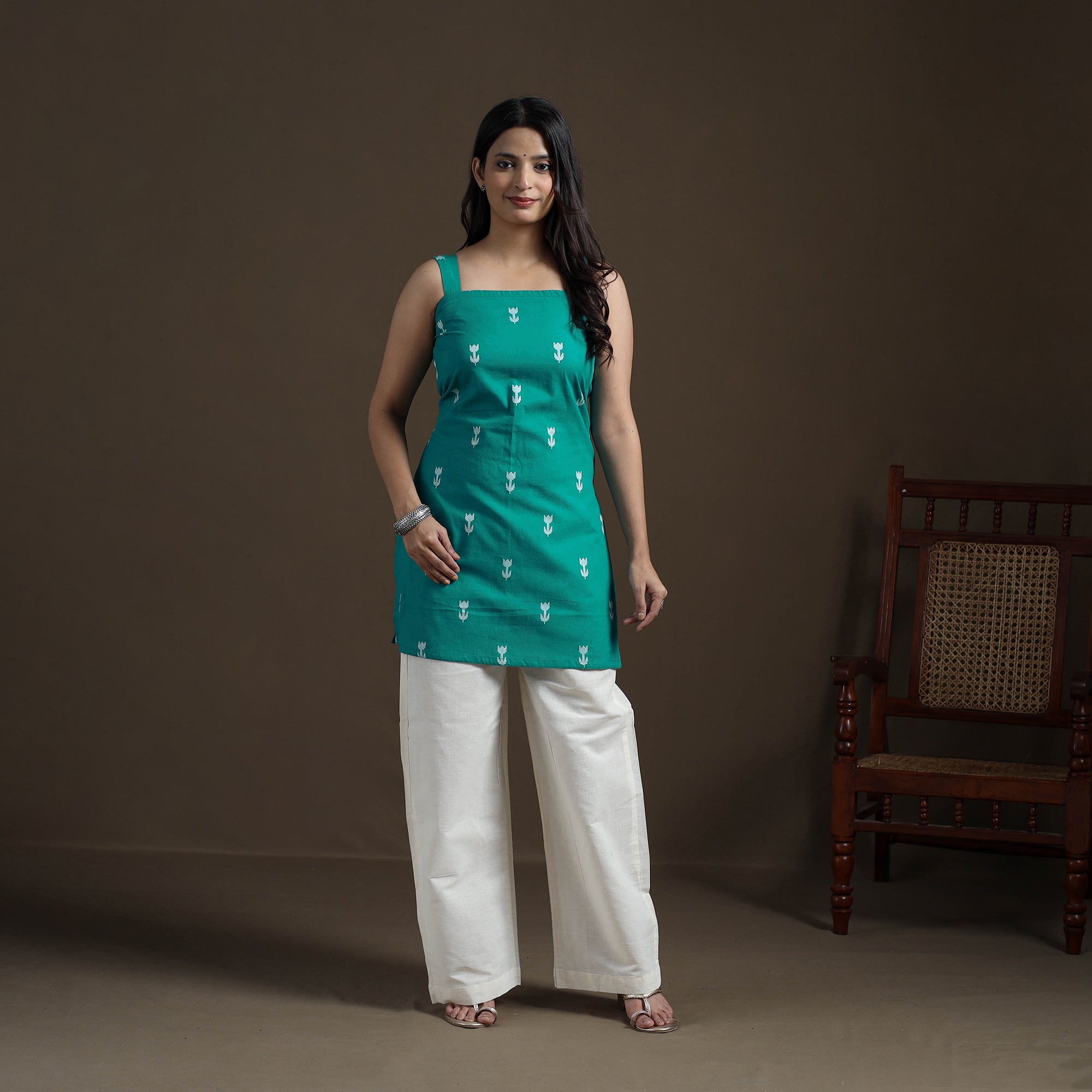 Green - Cotton Short Jacquard Kurta for Women 08