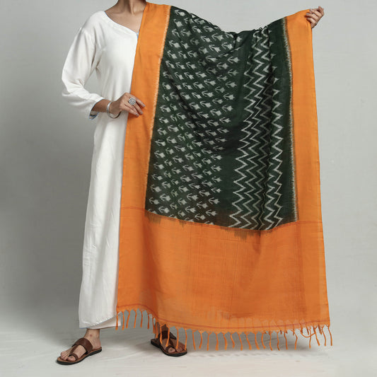 Green - Pochampally Missing Ikat Weave Cotton Handloom Dupatta