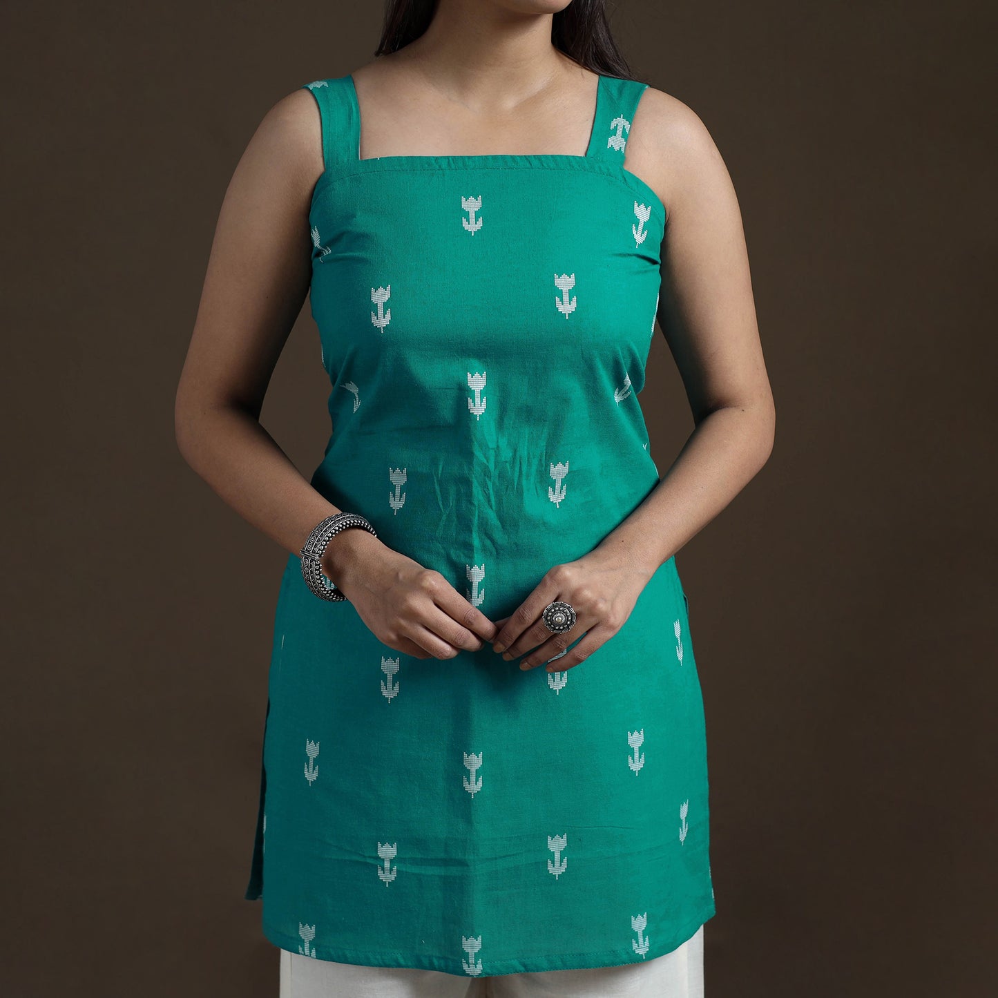 Green - Cotton Short Jacquard Kurta for Women 08