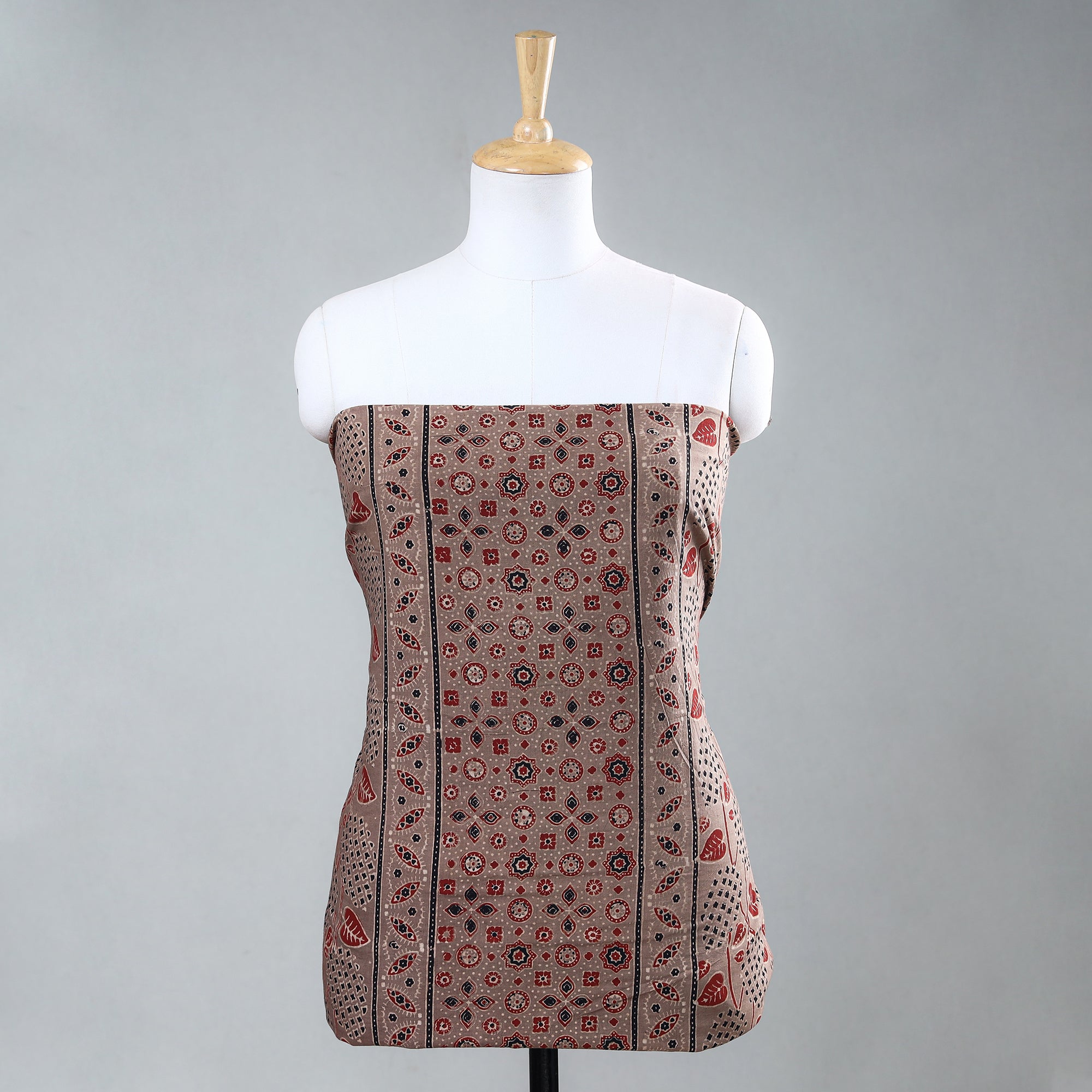 Black - Ajrakh Print Patchwork Cotton Unstitched Kurta Material (1.85m) 20