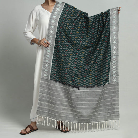 Green - Pochampally Ikat Weave Cotton Handloom Dupatta