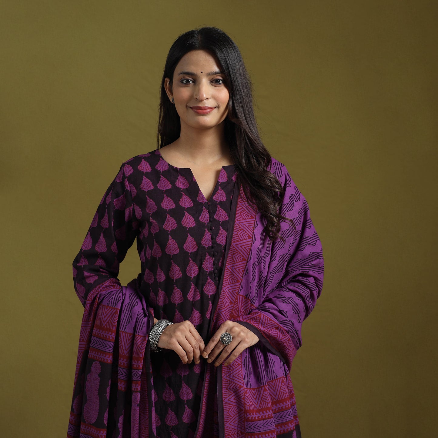 Natural Dyed Hand Block Bagh Print Cotton Suit Set with Dupatta for Women 11