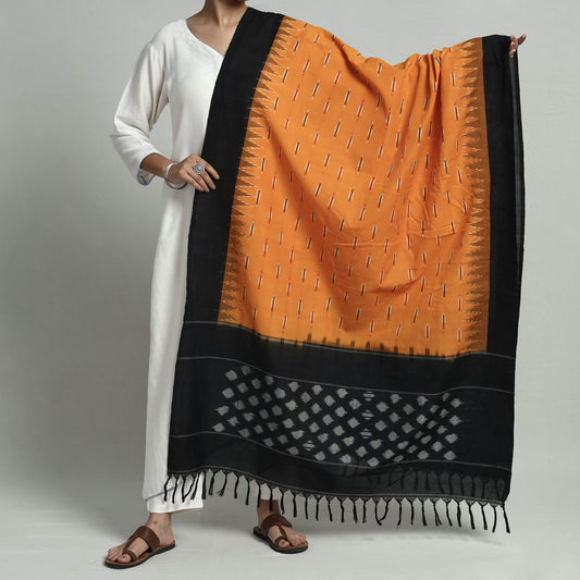 Orange - Pochampally Ikat Weave Cotton Handloom Dupatta