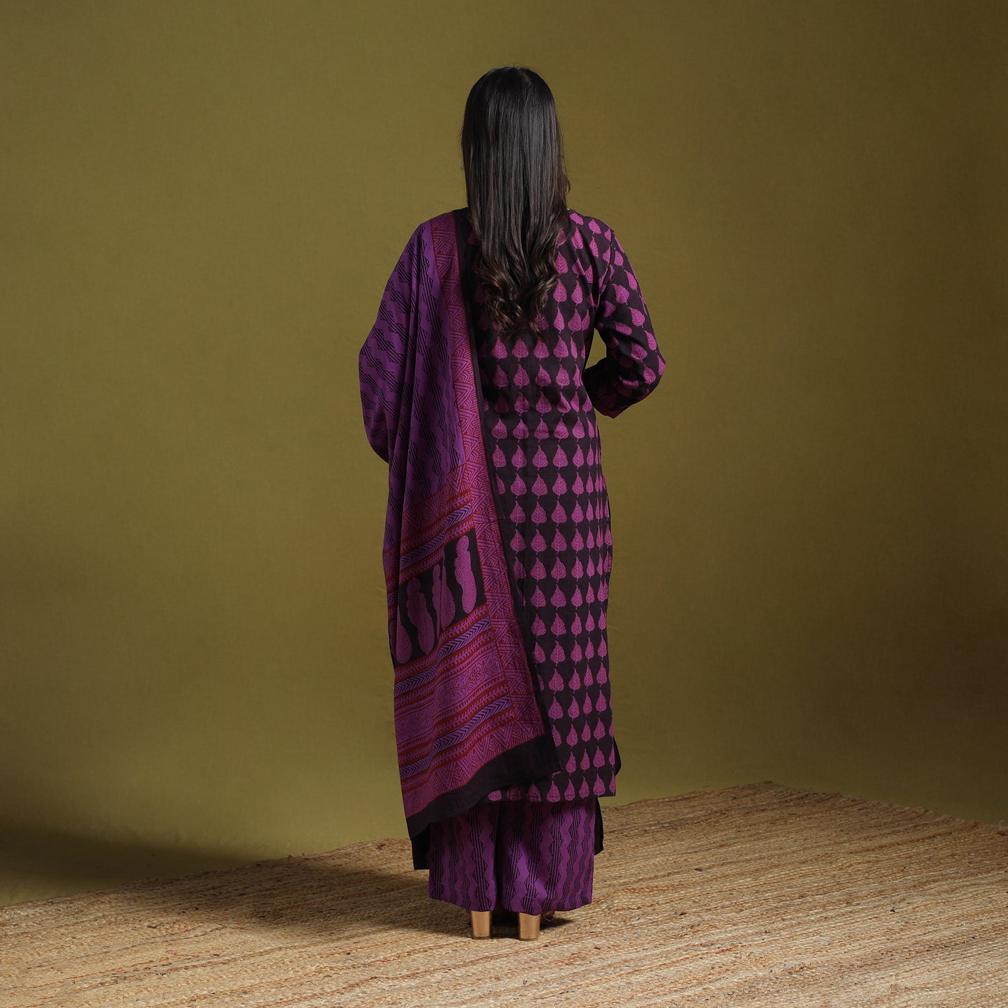 Natural Dyed Hand Block Bagh Print Cotton Suit Set with Dupatta for Women 11