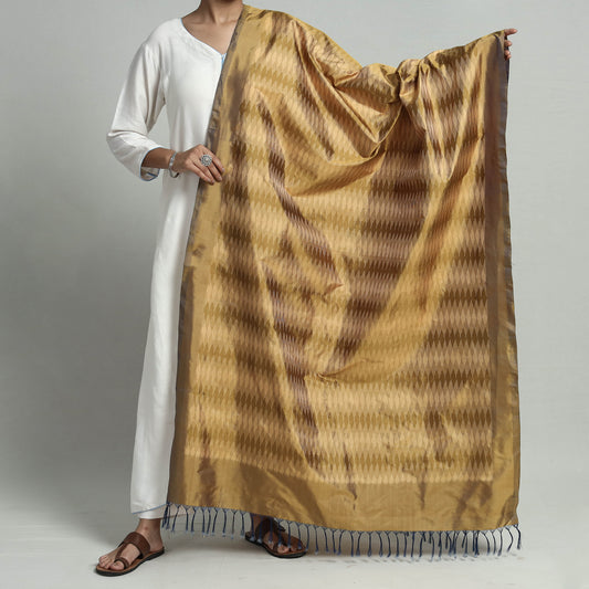 Brown - Pochampally Ikat Weave Pure Silk Handloom Dupatta