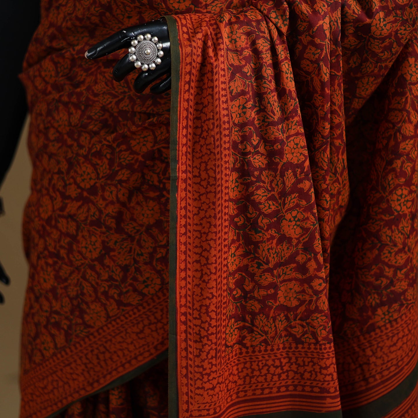 Red - Gamthi Hand Block Print Pure Mul Cotton Saree with Blouse Piece 15