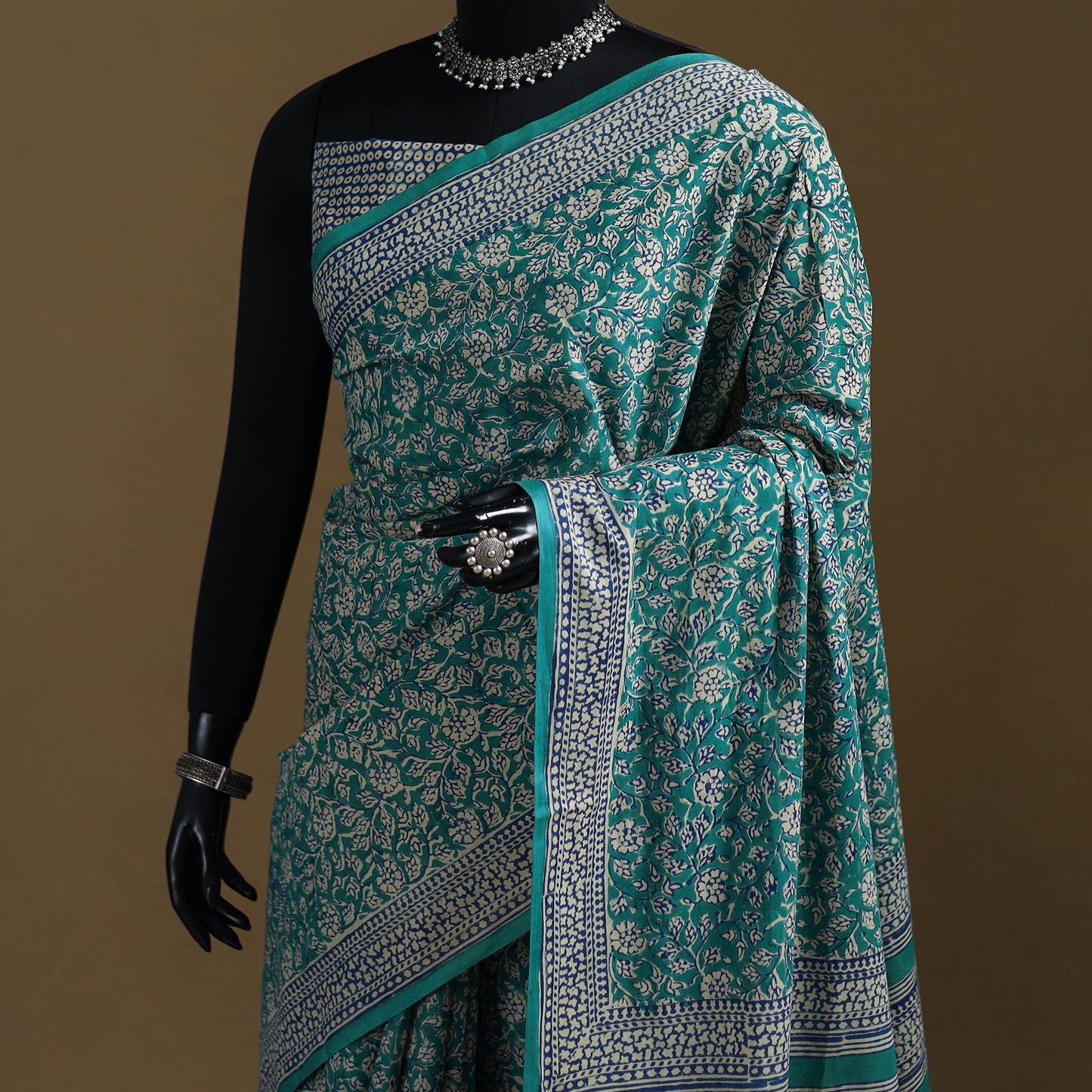 Green - Gamthi Hand Block Print Pure Mul Cotton Saree with Blouse Piece 16
