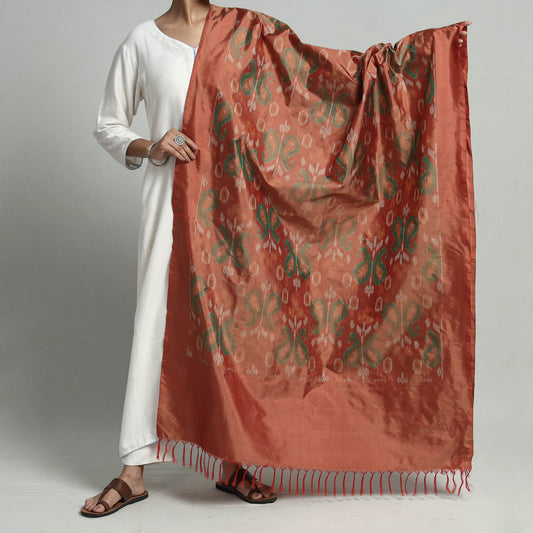 Brown - Pochampally Ikat Weave Pure Silk Handloom Dupatta