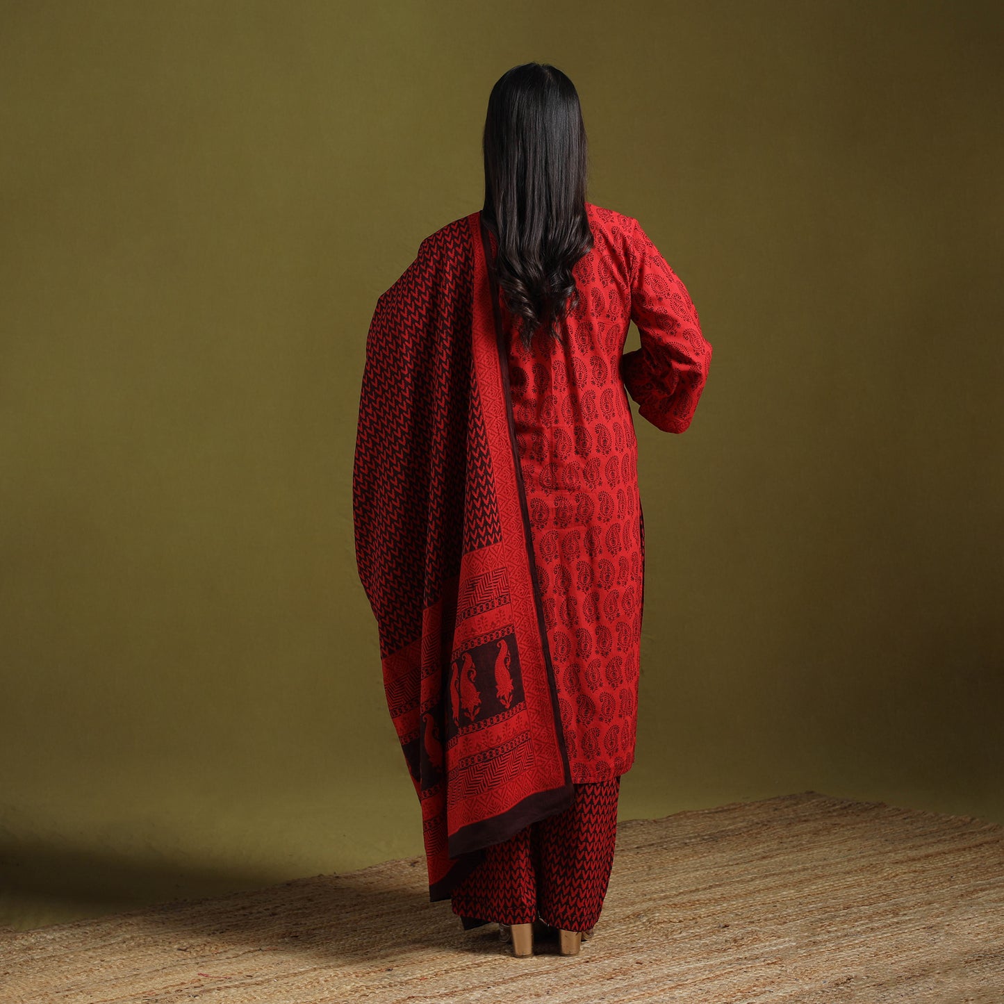 Natural Dyed Hand Block Bagh Print Cotton Suit Set with Dupatta for Women 05