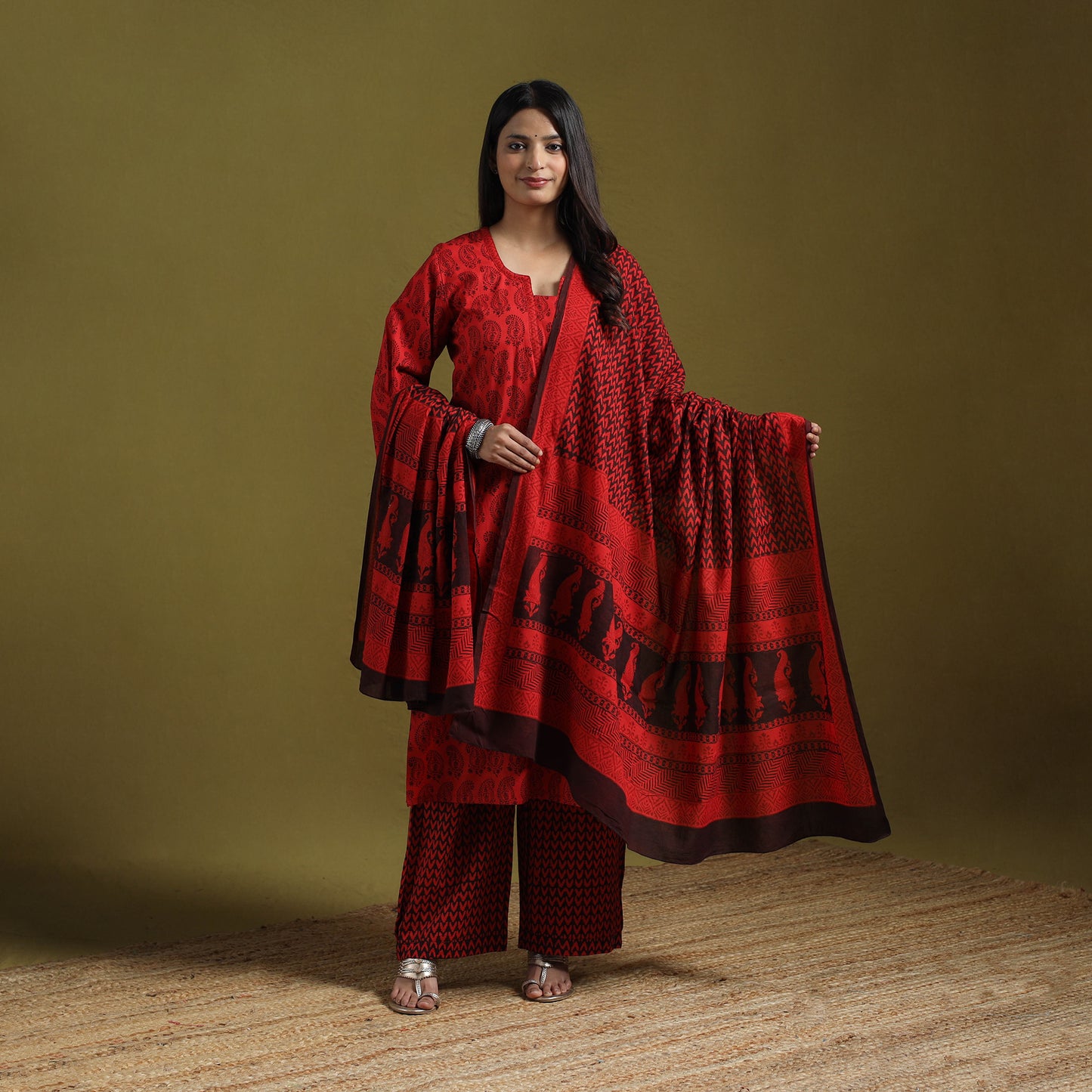 Natural Dyed Hand Block Bagh Print Cotton Suit Set with Dupatta for Women 05
