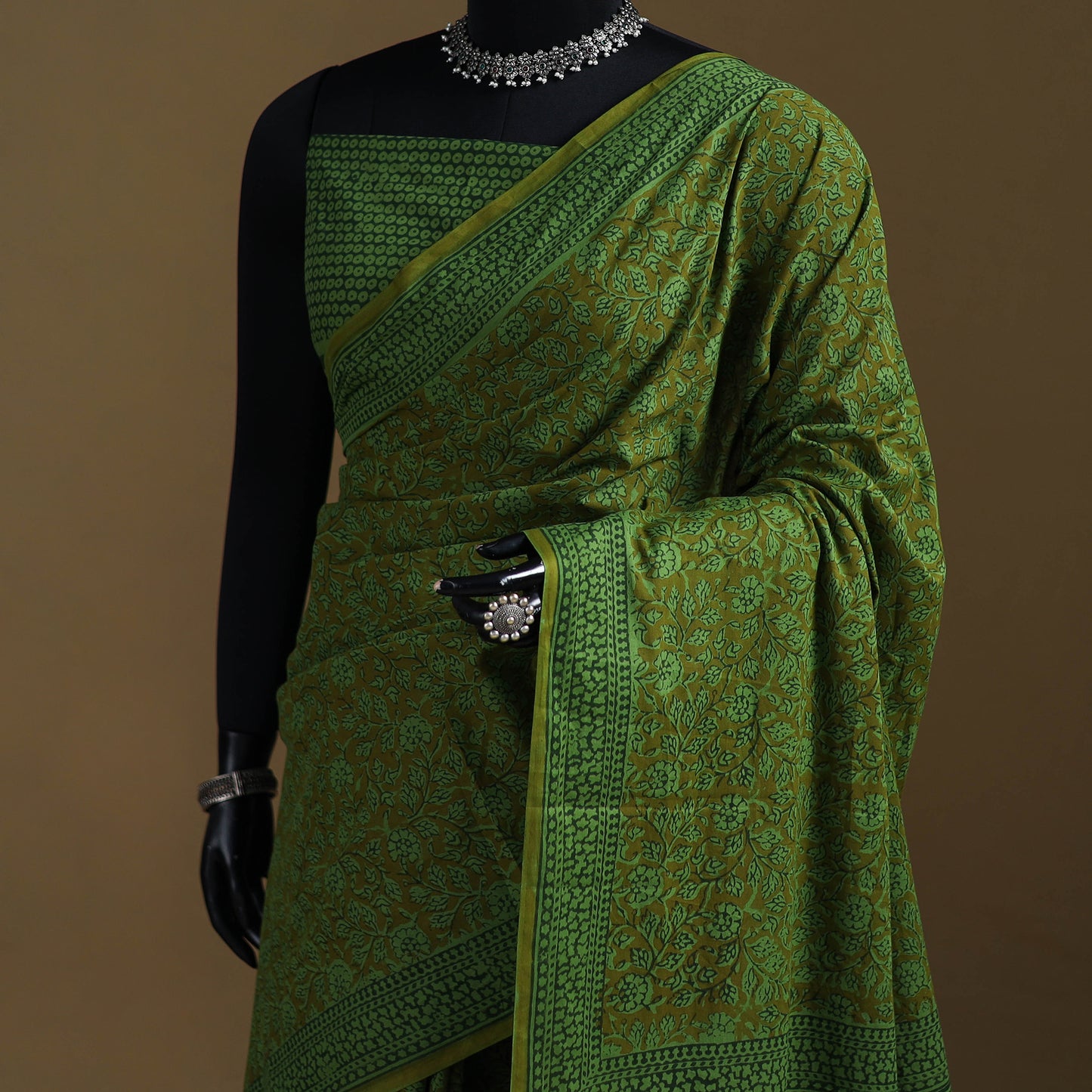 Green - Gamthi Hand Block Print Pure Mul Cotton Saree with Blouse Piece 20