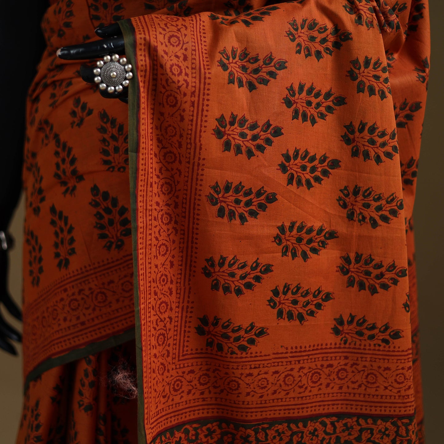 Orange - Gamthi Hand Block Print Pure Mul Cotton Saree with Blouse Piece 25