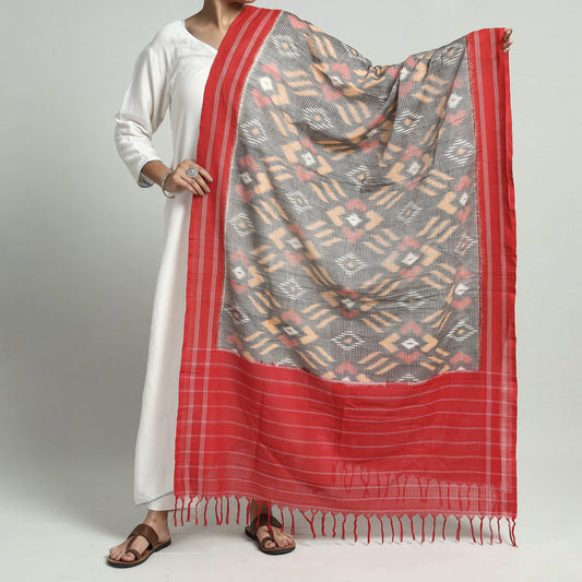 Grey - Pochampally Missing Ikat Weave Cotton Handloom Dupatta