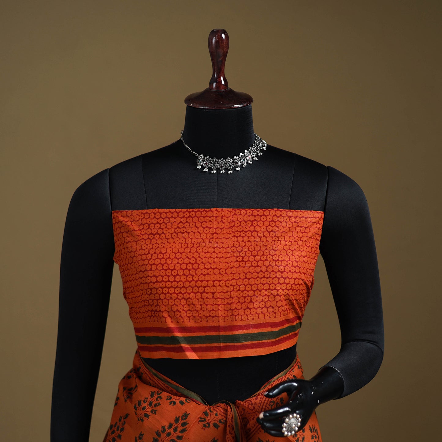 Orange - Gamthi Hand Block Print Pure Mul Cotton Saree with Blouse Piece 25