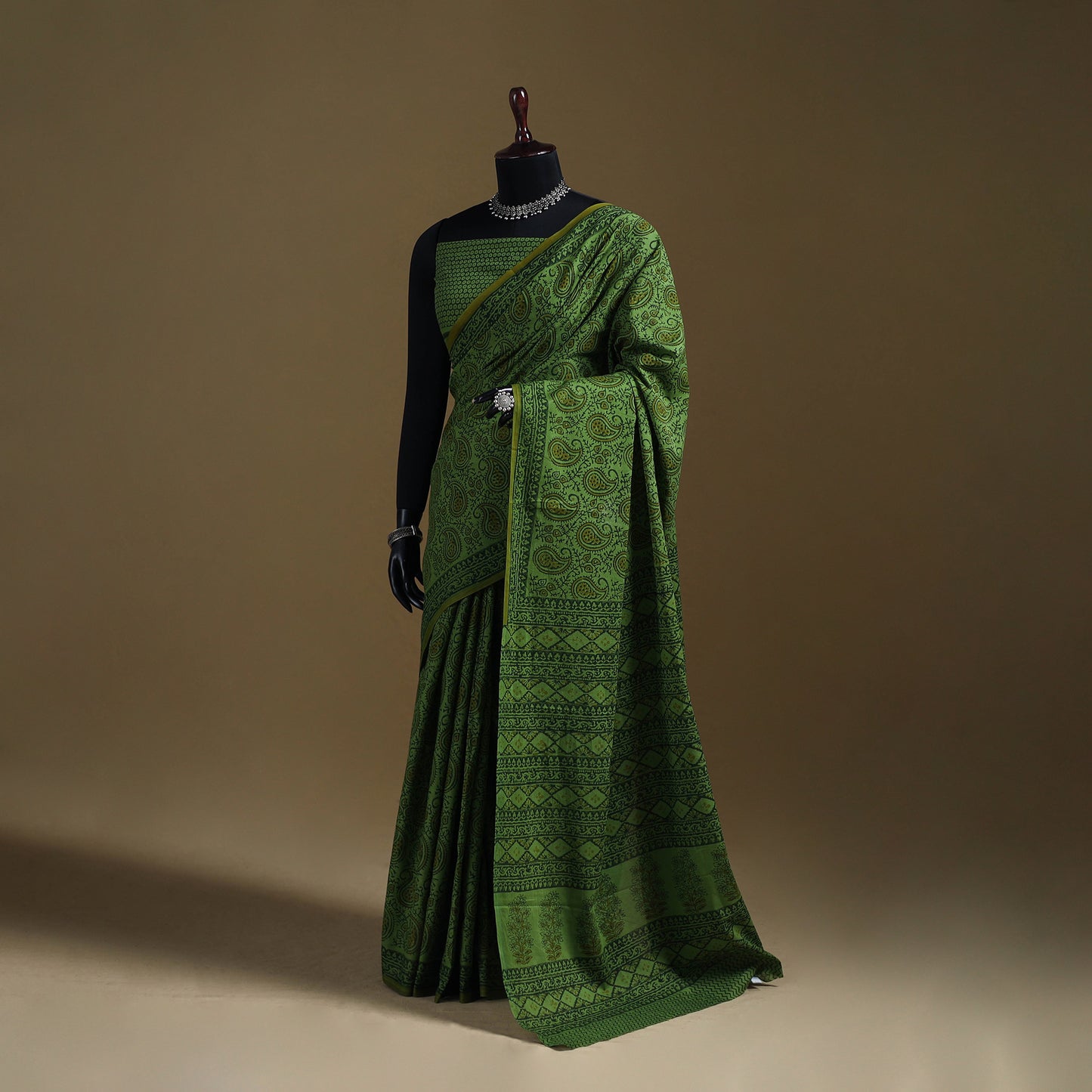 Green - Gamthi Hand Block Print Pure Mul Cotton Saree with Blouse Piece 28