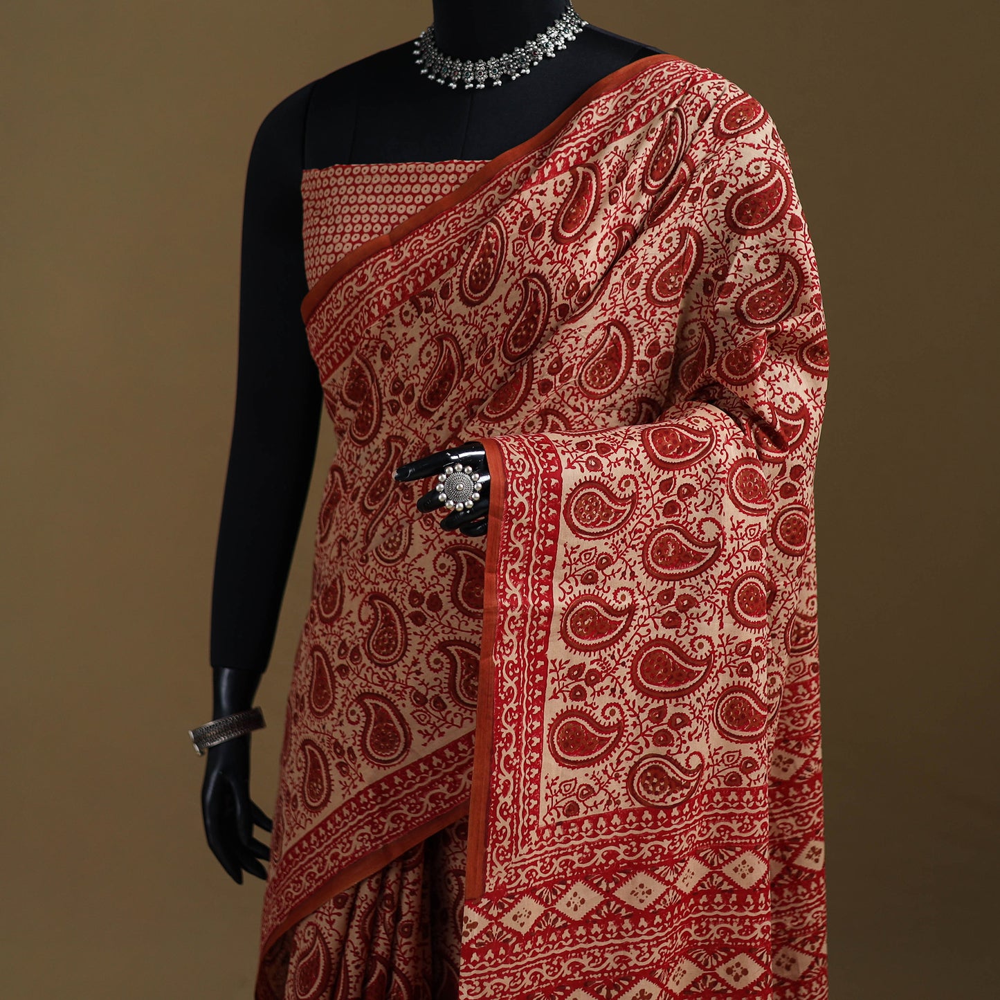 Red - Gamthi Hand Block Print Pure Mul Cotton Saree with Blouse Piece 29