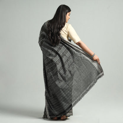 Grey - Sambalpuri Ikat Weave Handloom Cotton Saree 07