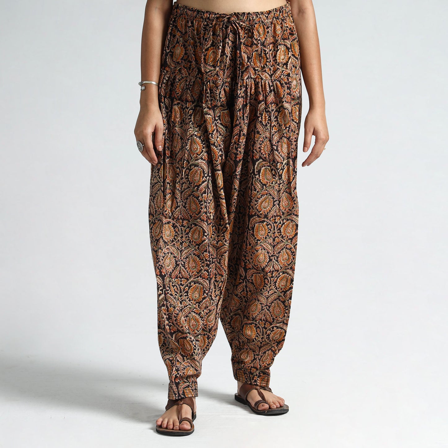Brown - Kalamkari Block Printed Cotton Elasticated Salwar 17