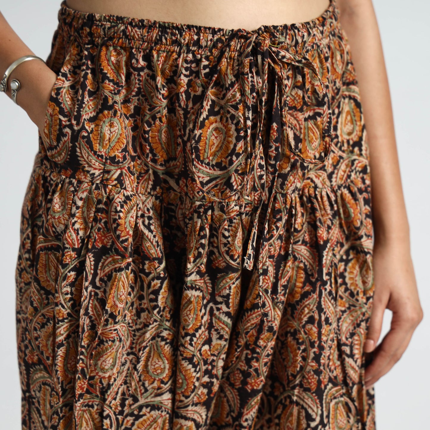 Brown - Kalamkari Block Printed Cotton Elasticated Salwar 17