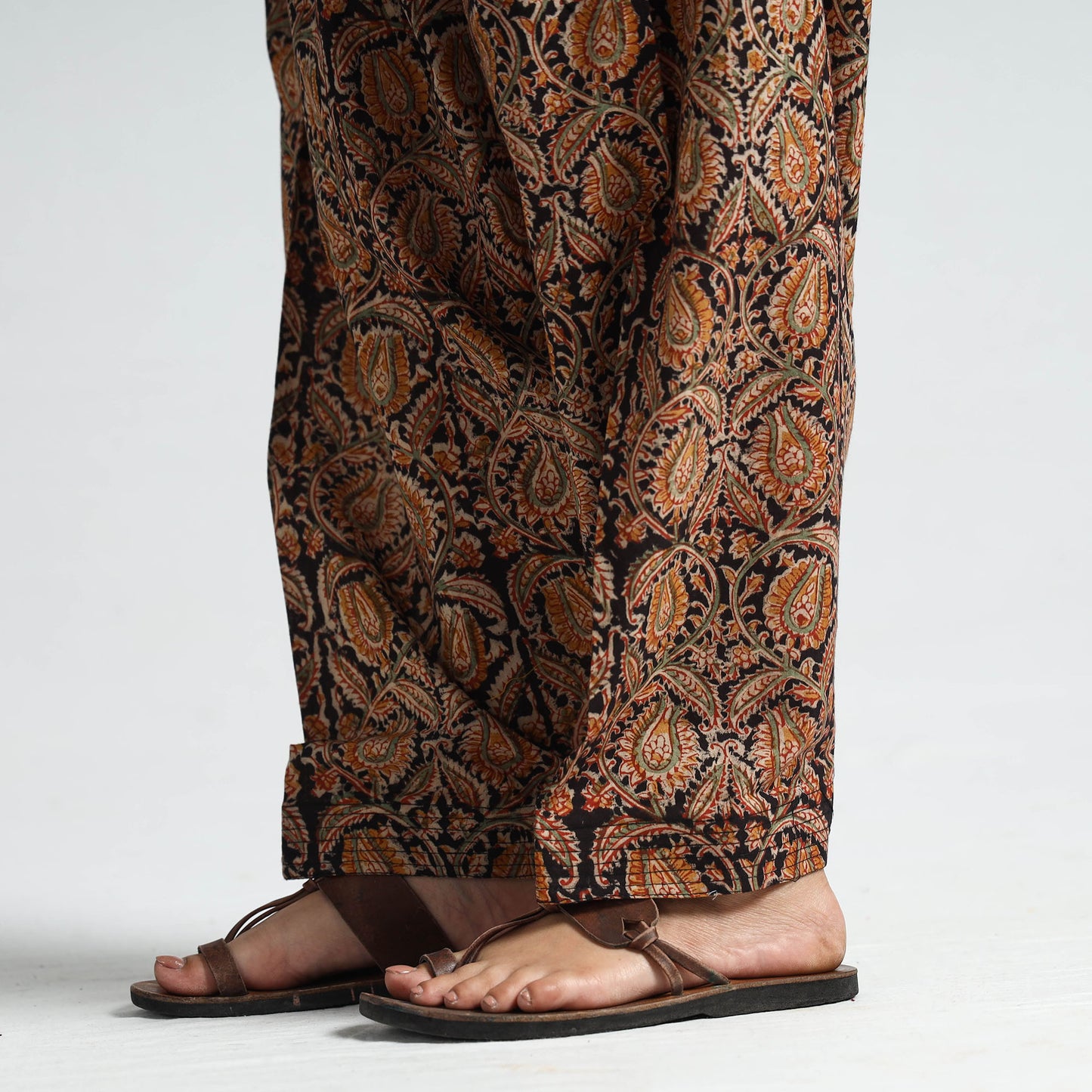 Brown - Kalamkari Block Printed Cotton Elasticated Salwar 17