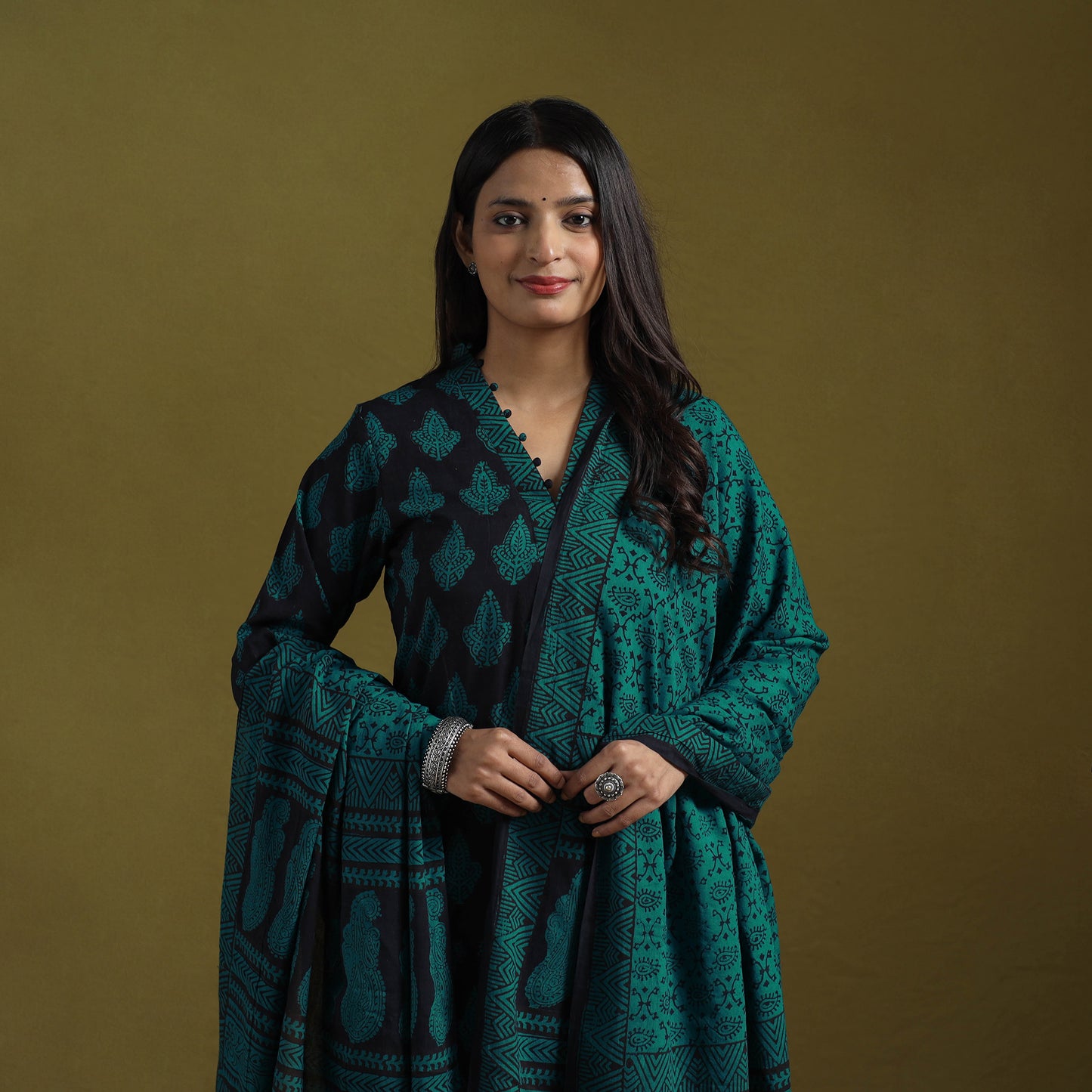Natural Dyed Hand Block Bagh Print Cotton Suit Set with Dupatta for Women 06