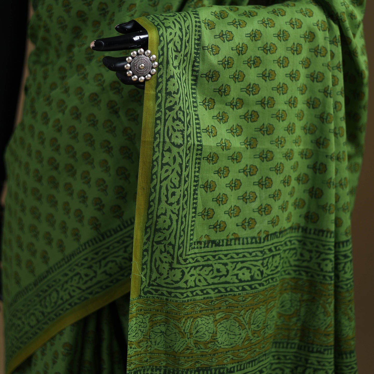 Green - Gamthi Hand Block Print Pure Mul Cotton Saree with Blouse Piece 35