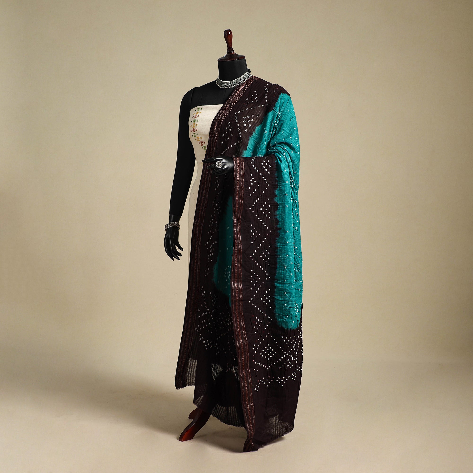 Green - Kutch Tie-Dye Cotton Bandhani Dupatta 11