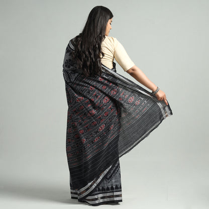 Grey - Sambalpuri Ikat Weave Handloom Cotton Saree 08